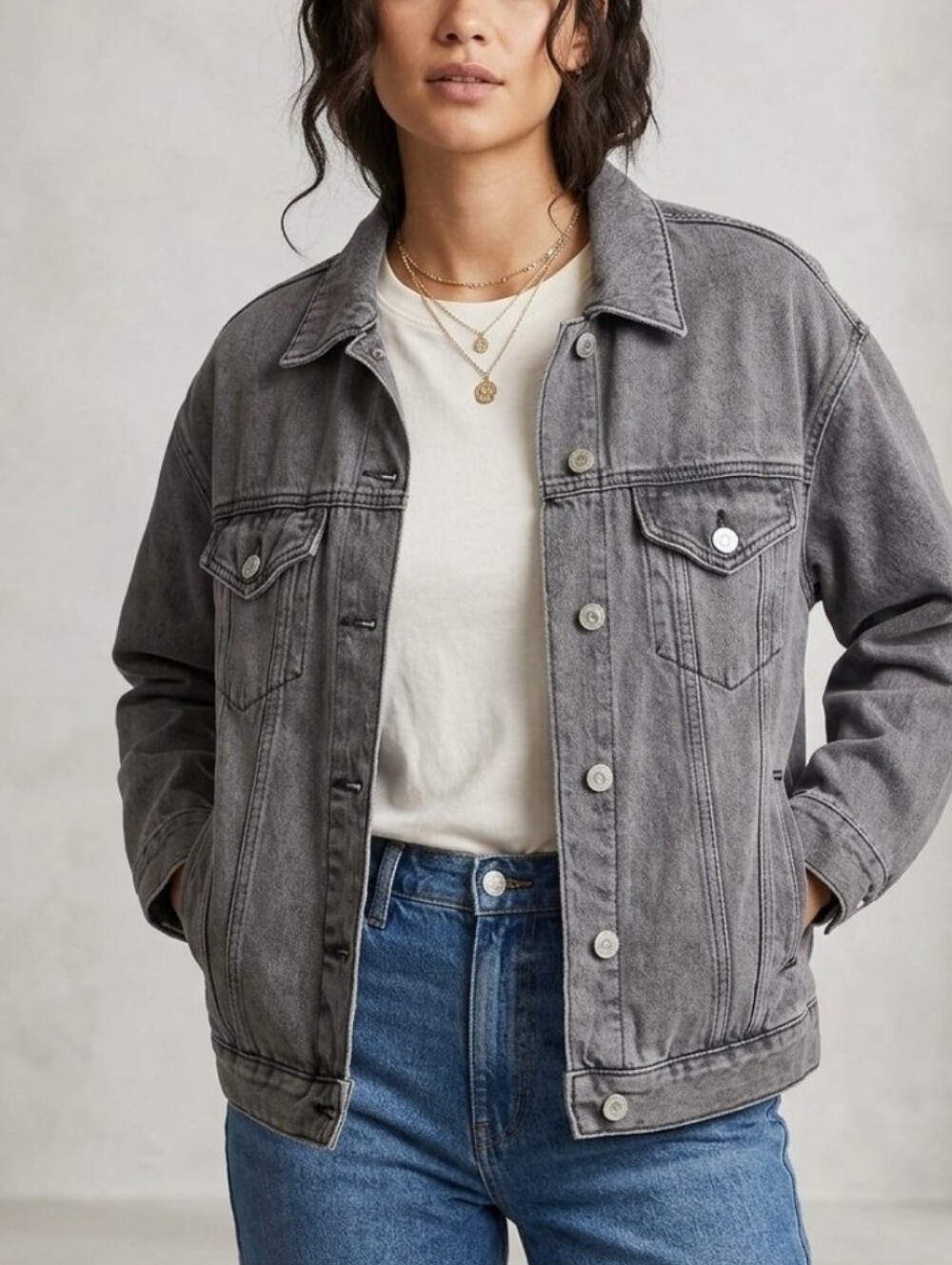 Wild Fable Faded Gray Oversized Denim Jacket Jean Trucker Coat Size Small